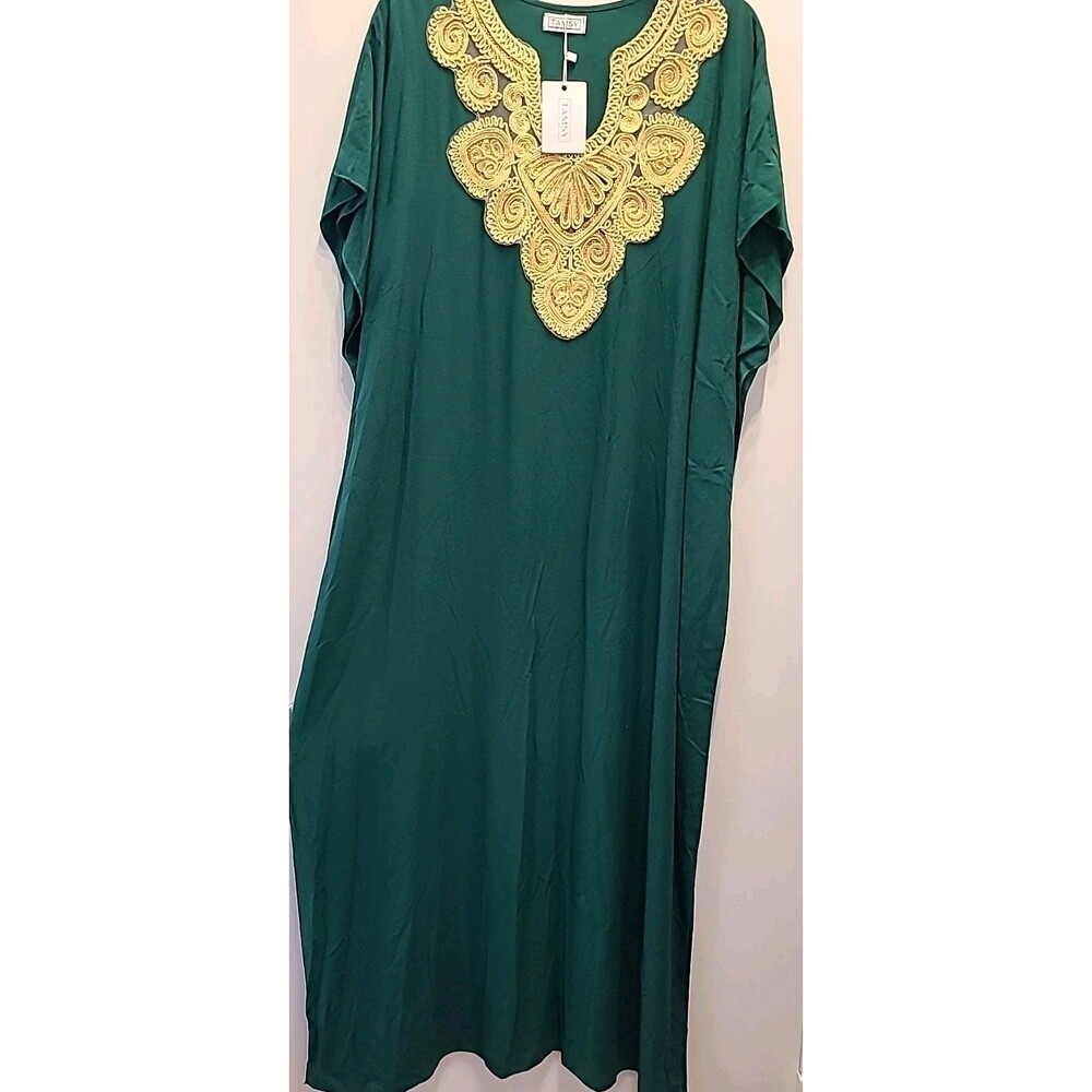 Tamsy Germany Caftan Kaftan Dress  African Womens Casual Gown Handmade Green